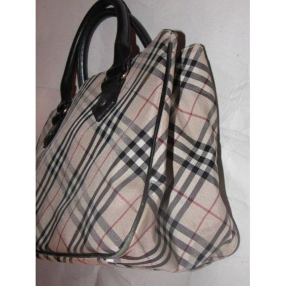 Burberry Vintage  Black Leather Nova Check Plaid Fabric Tote - Picture 5 of 12